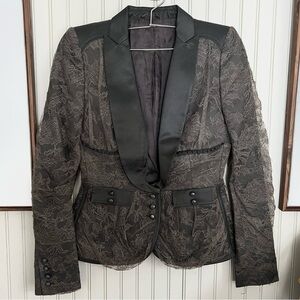 Satin and Lace Grey Single Breasted Structured Blazer
